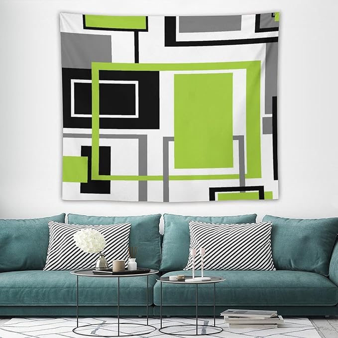 ZhiRain Modern Green Tapestry Wall Hanging Geometric Green Gray Black Tapestries Home Decor for Living Room Bedroom Farmhouse Apartment Dorm 50"x60"