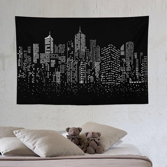 ZhiRain New York City Landscape Tapestry Wall Hanging Black Night America Modern Cityscape Tapestries Home Decor for Living Room Bedroom Apartment Farmhouse Dorm 40"x60"