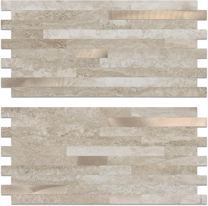 Yipscazo 40 Sheets PVC Wall Tiles Stick on Tiles for Backsplash Kitchen, Bathroom, Laundry Room, Camper, Fireplace (6'' X 12'', Rock)