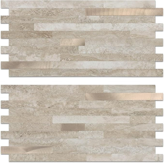 Yipscazo 20 Sheets PVC Wall Tiles Stick on Tiles for Backsplash Kitchen, Bathroom, Laundry Room, Camper, Fireplace (6'' X 12'', Rock)