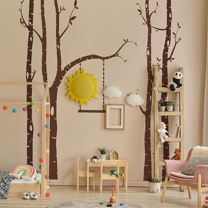 Yeysynana Giant Tree Wall Decals Large Birch Tree Woodland Forest Wall Art Peel and Stick DIY Wall Stickers for Nursery Kids Bedroom Playoom Living Room Home Decor (Brown)