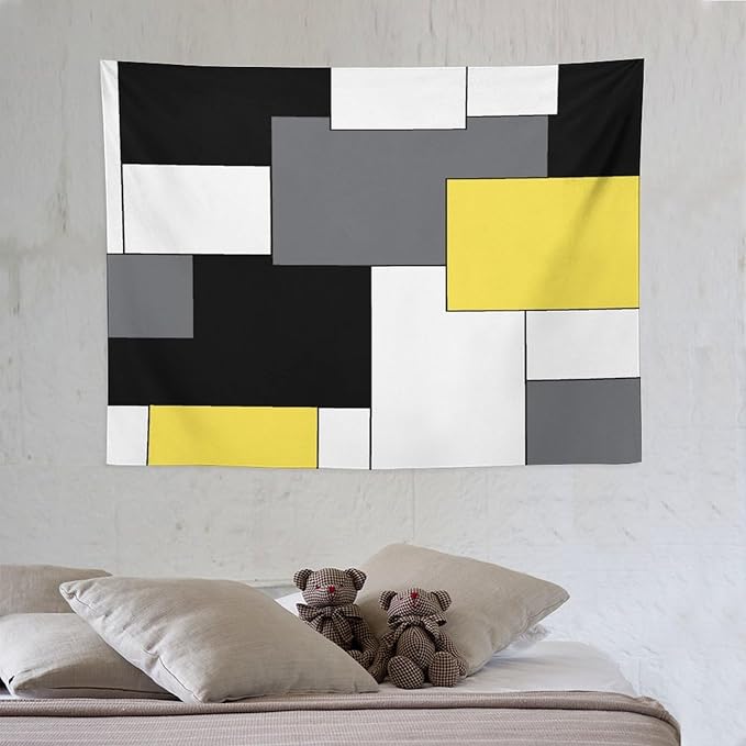 ZhiRain Black,Grey,Yellow,White Tapestry Wall Hanging Geometry Pattern Digital Print Multicolor Tapestries Home Decor for Living Room Bedroom Farmhouse Apartment Dorm 30"x40"