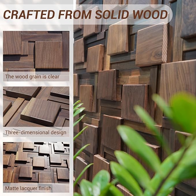 3D Black Walnut Solid Wood Wall Panel Decoration. Interior Wood Grain Decoration. Natural Wood Color. Textures for Interior Design.(1 Pack=11 Pics) Covers 10.66 Sq Ft.