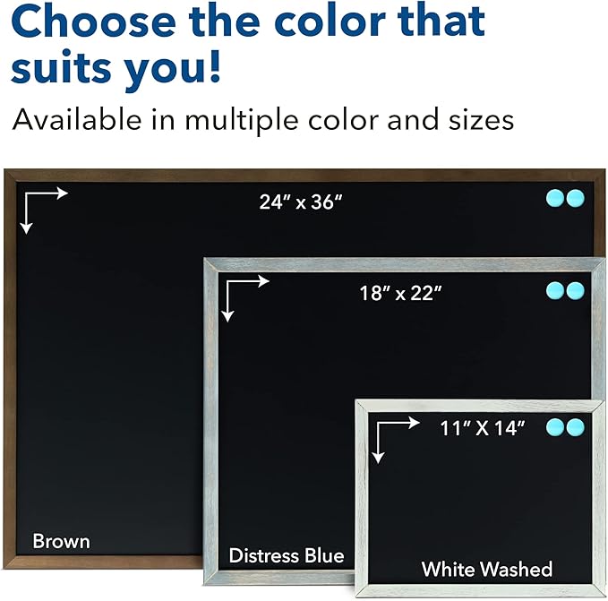 24 x 36 Magnetic Chalkboard Blackboard - Large Hanging Framed Wall Chalk Board w/Wooden Frame - Rustic 2x3 Wall Black Board to Use at Home and Office - Includes Magnets (Dusty Blue)…