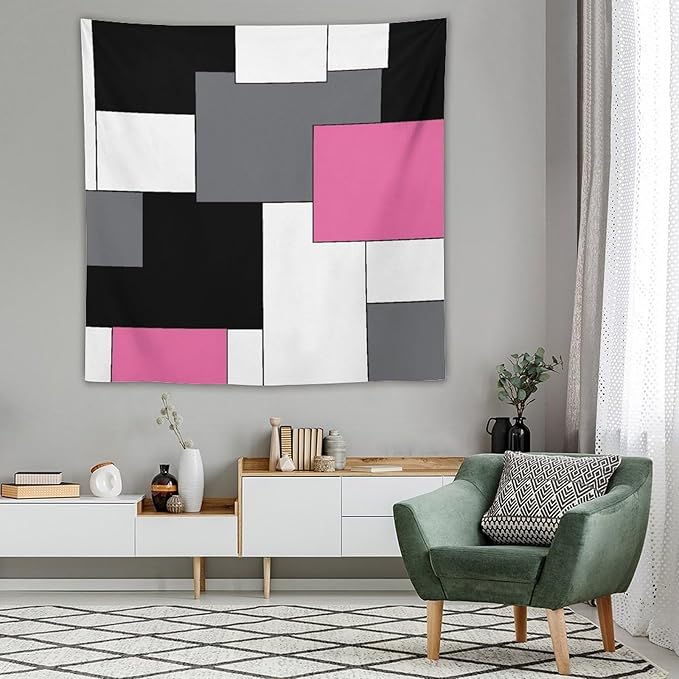 ZhiRain Pink,Black,White,Grey Tapestry Wall Hanging Geometry Pattern Digital Print Multicolor Tapestries Home Decor for Living Room Bedroom Farmhouse Apartment Dorm 60"x60"