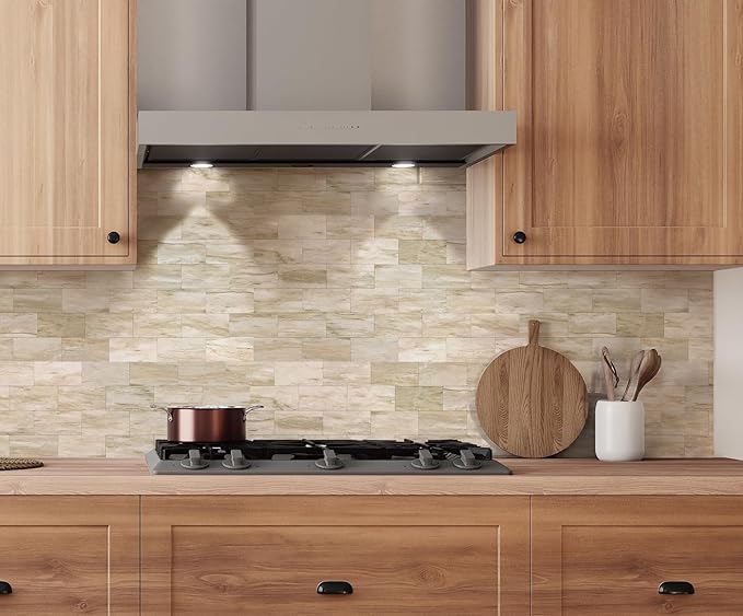 20-Pack Peel and Stick Tile Backsplash 12"X12" PVC Wall Tiles, Stick on Backsplash for Kitchen, Bathroom Tile, Fireplace Décor, Laundry Table, Stair Decals in Light Beige Stone