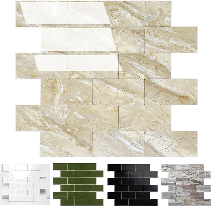 1-Pack Peel and Stick Tile Backsplash 12"X12" PVC Wall Tiles, Stick on Backsplash for Kitchen, Bathroom Tile, Fireplace Décor, Laundry Table, Stair Decals in Polished Beige