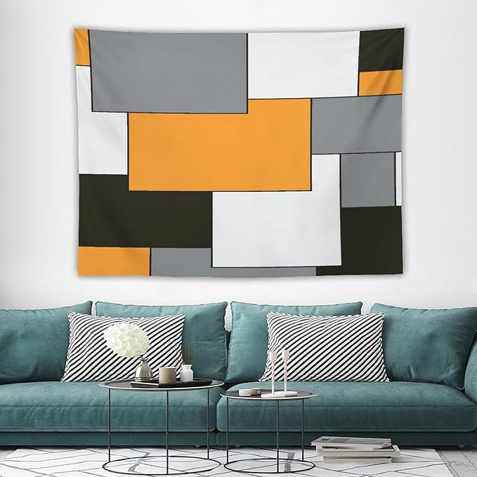ZhiRain Modern Tapestry Wall Hanging Orange And Gray Black Tapestries Home Decor for Living Room Bedroom Farmhouse Apartment Dorm 60"x80"