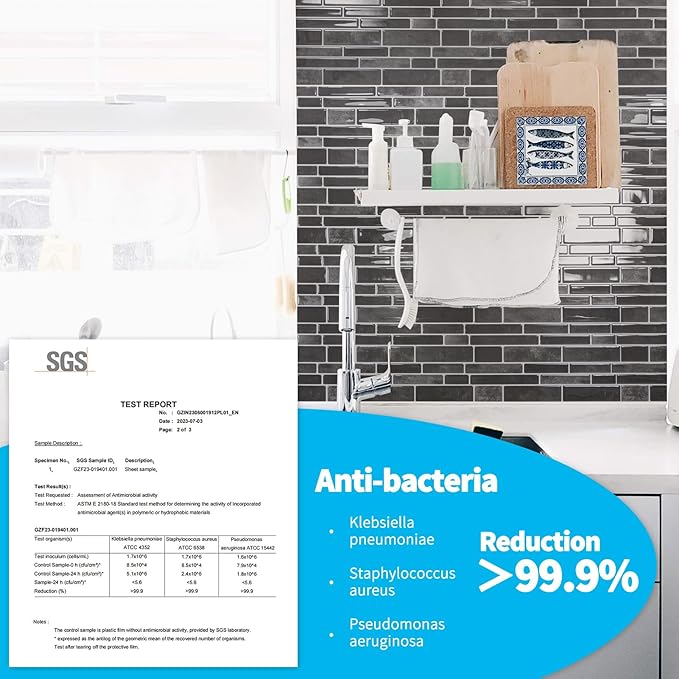 Art3d 10-Sheet Peel and Stick Backsplash Tile, Vinyl Stick On Wall Tile for Kitchen Bathroom Laundry Room, Marble Design 12" x 12" - Smoky Black