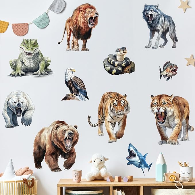AM AMAONM Removable 3D Nature Jungle Wild Animals Wall Stickers DIY Peel and Stick Safari Tiger Lion Elephant Wall Decals Aniaml Wall Art Decor for Kids Baby Bedroom Nursery Living Room (Animals)