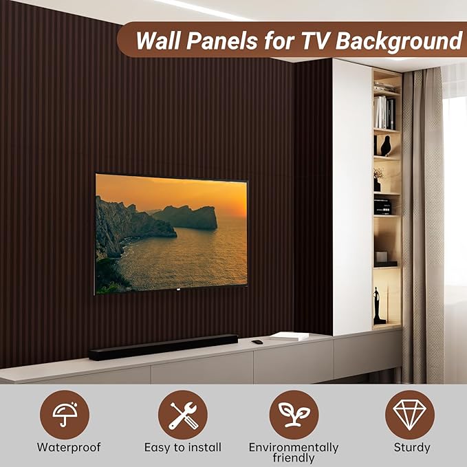 3D Wall Panels for Interior Wall Decor 16 Pack 48"x 6", WPC Black Walnut Accent Wall Panels Decorative Covering Wainscoting Panels, Slat Wall Paneling for Bedroom, TV Wall Decor for Living Room