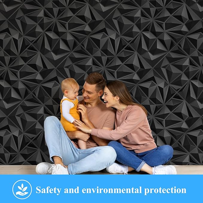 33 Pack Decorative 3D Wall Panels for Interior Wall Decor,12''x12'' Black Diamond Design Accent Wall Panles for Living Room,TV Wall Background,Bedroom