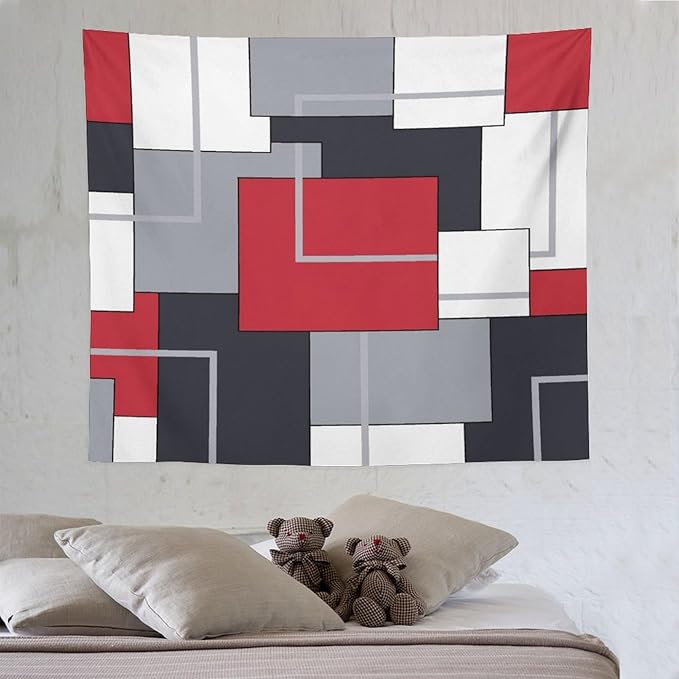 ZhiRain Red Gray Tapestry Wall Hanging Modern Black White Geometric Abstract Aesthetic Tapestries Home Decor for Living Room Bedroom Farmhouse Apartment Dorm 50"x60"