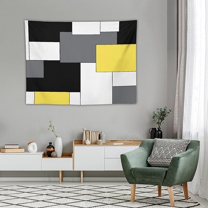 ZhiRain Black,Grey,Yellow,White Tapestry Wall Hanging Geometry Pattern Digital Print Multicolor Tapestries Home Decor for Living Room Bedroom Farmhouse Apartment Dorm 30"x40"