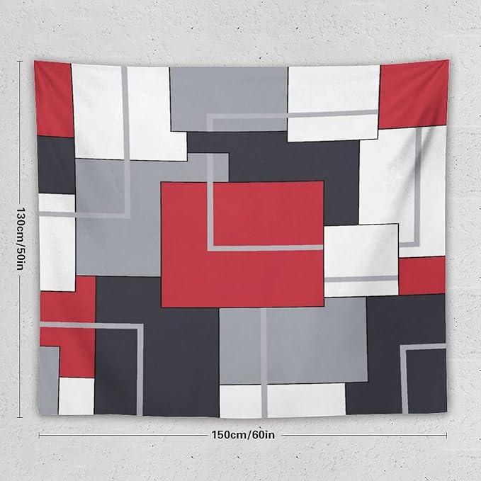 ZhiRain Red Gray Tapestry Wall Hanging Modern Black White Geometric Abstract Aesthetic Tapestries Home Decor for Living Room Bedroom Farmhouse Apartment Dorm 50"x60"