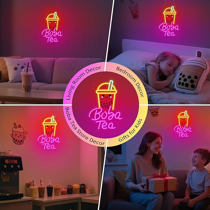 YuanDian Boba Tea Neon Sign, Dimmable LED Bubble Tea Neon Lights USB Powered for Bedroom Living Room Wall Decor, Gifts for Kids Adults