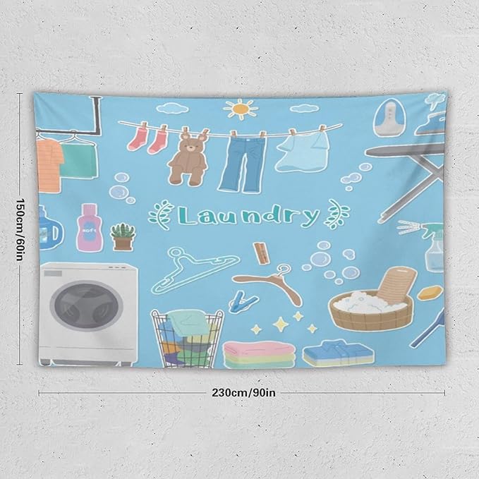 ZhiRain Laundry Room Tapestry Wall Hanging Vintage Funny Farmhouse Rustic Tapestries Home Decor for Living Room Bedroom Farmhouse Apartment Dorm 60"x90"