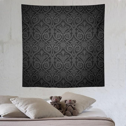 ZhiRain Damask Tapestry Wall Hanging Antique Baroque Pattern with Mild Ombre Shade Gothic Victorian Style Tapestries Home Decor for Living Room Bedroom Farmhouse Apartment Dorm 60"x60"