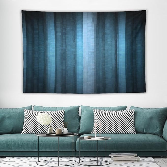 ZhiRain Blue Striped Tapestry Wall Hanging Modern Elegant Neon Blue Abstract Mosaic Glass Texture Dark Stripe Art Tapestries Home Decor for Living Room Bedroom Apartment Farmhouse 60"x90"
