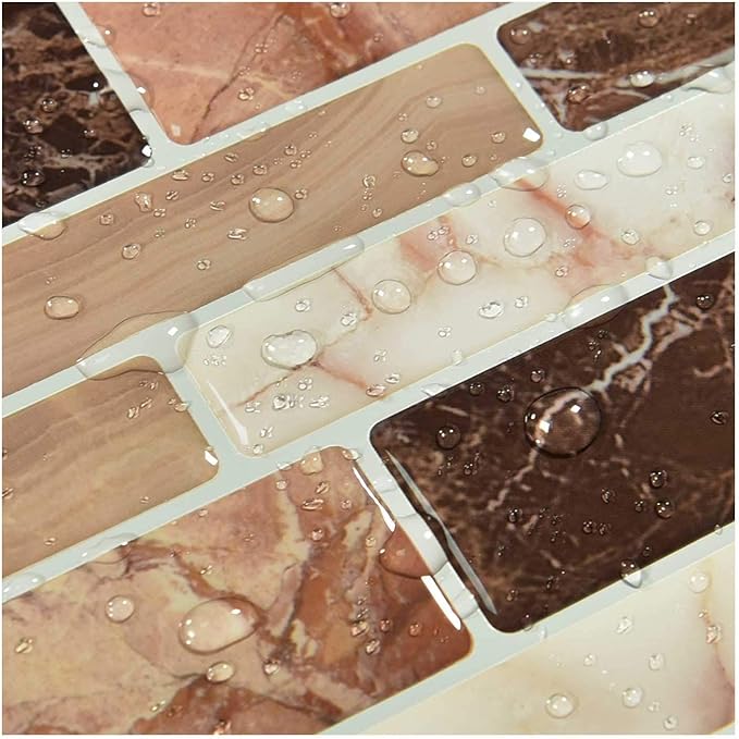 Art3d Peel and Stick Brick Kitchen Backsplash Self-Adhesive Wall Tile Stone Design, 10 Sheets (Brown)