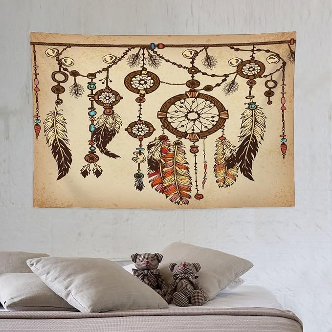 ZhiRain Retro Rustic Dream Catcher Tapestry Wall Hanging Boho Native Dreamcatcher Hippie Feather Tapestries Home Decor for Living Room Bedroom Apartment Farmhouse Dorm 40"x60"
