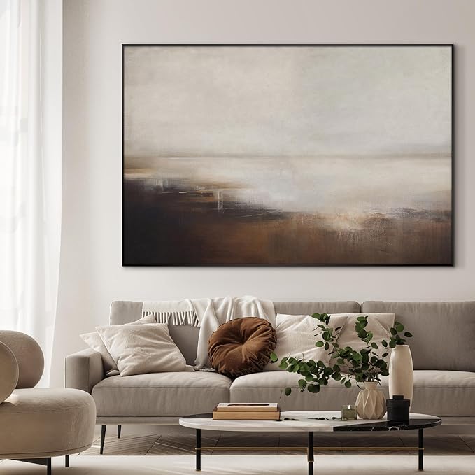 46"x72" XL Framed Wall Art - Decor Landscape Neutral Toned Horizon (Frame Assembly Required)