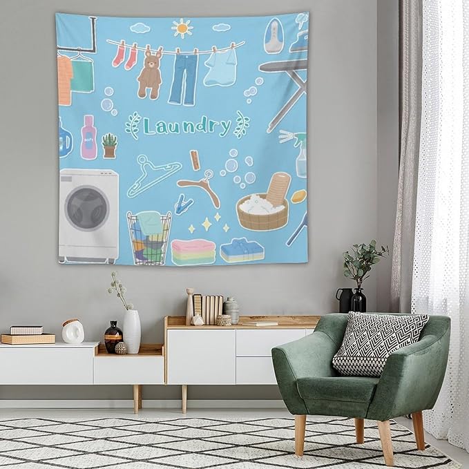 ZhiRain Laundry Room Tapestry Wall Hanging Vintage Funny Farmhouse Rustic Tapestries Home Decor for Living Room Bedroom Farmhouse Apartment Dorm 60"x60"