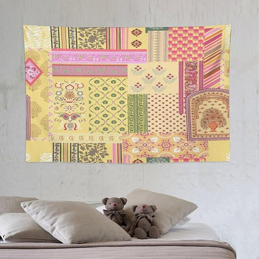 ZhiRain Patchwork Bohemian Tapestry Wall Hanging Colorful Boho Flower Floral Botanical Vintage Retro Indian Tapestries Home Decor for Living Room Bedroom Apartment Farmhouse Dorm 40"x60"