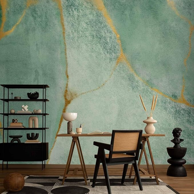 artgeist Wall Mural Abstract 193x138 in - Peel and Stick Self-Adhesive Wallpaper Removable Large Sticker Foil Wall Decor Print Picture Image Design Marble Turqoise Like Painted a-A-10224-a-a