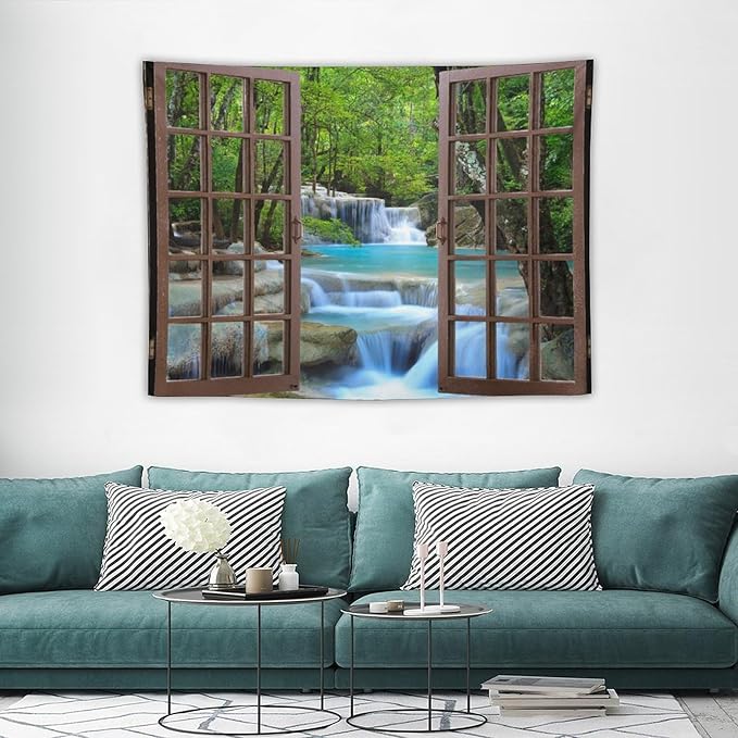 ZhiRain Waterfall Tree Landscape Tapestry Wall Hanging Natural Scenery Forest Garden Spring Stone River Tapestries Home Decor for Living Room Bedroom Apartment Farmhouse Dorm 30"x40"