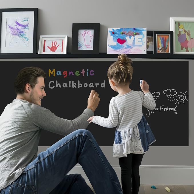 YOUNGJQ Magnetic Chalkboard Contact Paper for Wall 60" x 18" Self Adhesive Blackboard Wallpaper Peel and Stick Wall Decal with Starter Kit for Home