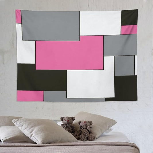 ZhiRain Modern Pink Tapestry Wall Hanging Pink And Gray Black Tapestries Home Decor for Living Room Bedroom Farmhouse Apartment Dorm 60"x80"