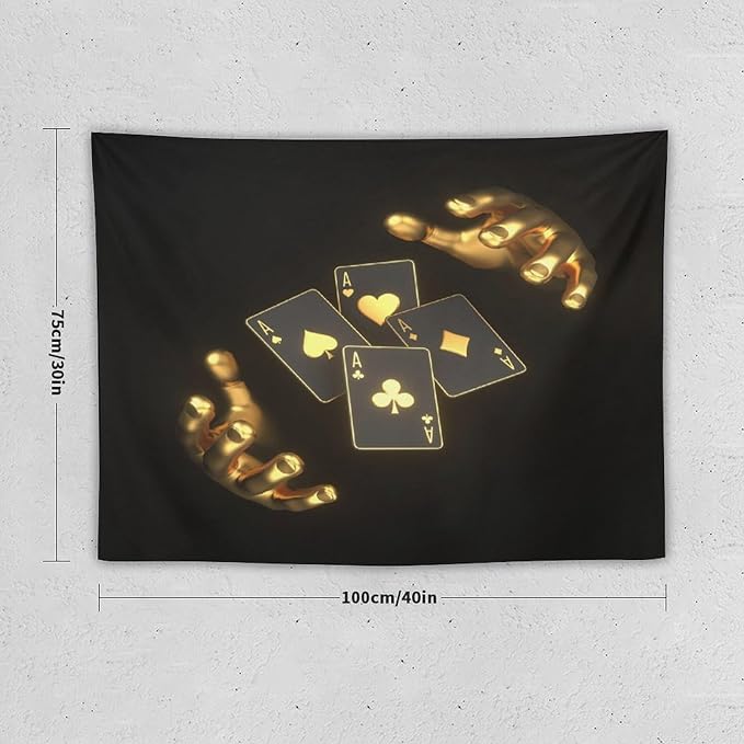 ZhiRain Poker Theme Tapestry Wall Hanging Modern Black Gold Playing Cards Art Printed Tapestries Home Decor for Living Room Bedroom Farmhouse Apartment Dorm 30"x40"