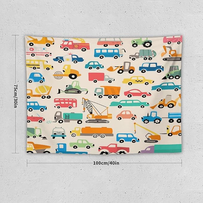 ZhiRain Cartoon Cars Print Tapestry Wall Hanging Cartoon Shovel And Trucks Tapestries Home Decor for Living Room Bedroom Apartment Farmhouse Dorm 30"x40"