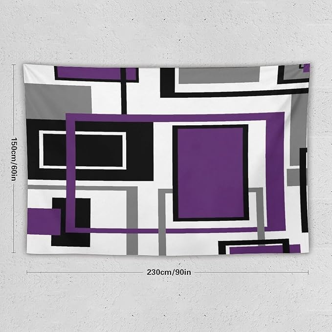 ZhiRain Purple Modern Tapestry Wall Hanging Geometric Purple Gray Black Tapestries Home Decor for Living Room Bedroom Farmhouse Apartment Dorm 60"x90"