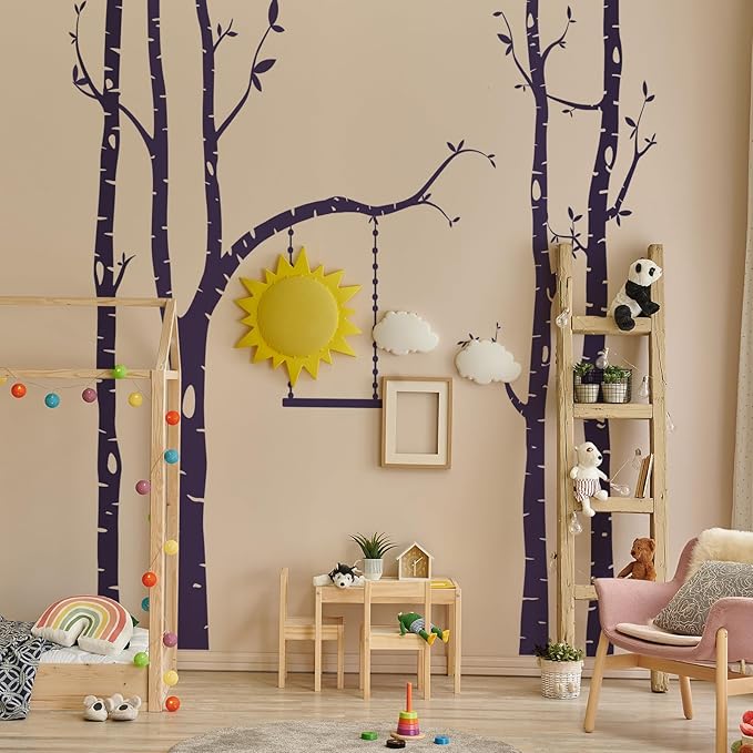 Yeysynana Large Tree Wall Decals Huge Size Birch Tree Forest Wall Art Peel and Stick DIY Wall Stickers for Nursery Kids Bedroom Living Room Wall Decor (Purple)
