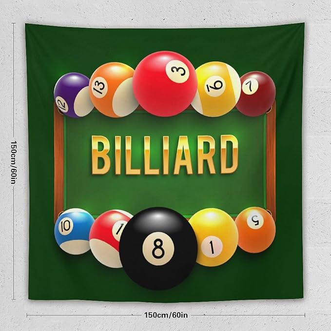 ZhiRain Snooker Billiards Tapestry Wall Hanging Modern Sports Theme Billiard Eight Ball Tapestries Home Decor for Living Room Bedroom Farmhouse Apartment Dorm 60"x60"