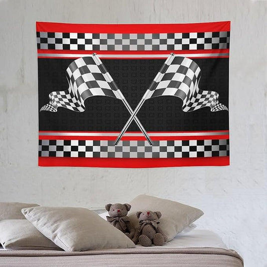 ZhiRain Race Car Flag Tapestry Wall Hanging Abstract Modern Art Racing Car Black White Checked Flag Tapestries Home Decor for Living Room Bedroom Apartment Farmhouse Dorm 30"x40"