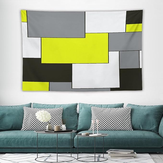 ZhiRain Modern Geometry Tapestry Wall Hanging Yellow And Gray Black Tapestries Home Decor for Living Room Bedroom Farmhouse Apartment Dorm 60"x90"
