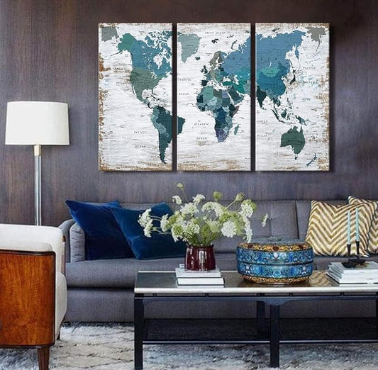 ZEYDRT Teal blue Wall Art Watercolor Abstract Wall Decal Large Office Canvas Wall Art 24in x48in x3 Painting for Bedroom Decoration for Living Room 3 piece Blue Artwork for Walls