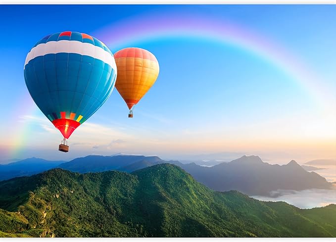 wall26 Colorful Hot-Air Balloons Flying Over The Mountain - Removable Wall Mural | Self-Adhesive Large Wallpaper - 66x96 inches