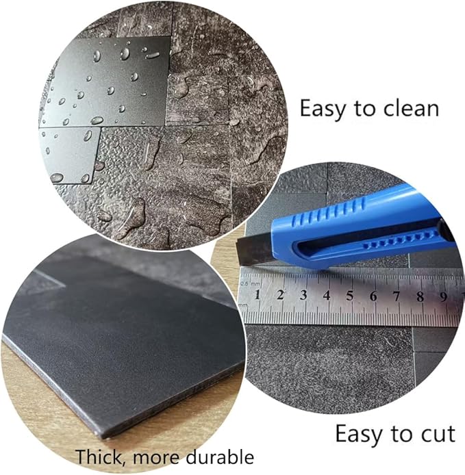 YMMXGE 10-Sheet Peel and Stick Backsplash Stone Tiles, Brushed Aluminum PVC Surface Metal Mosaic Sticker for Kitchen Wall (11.81"x11.81"Per Sheet) (10, Dark Gray Pattern)