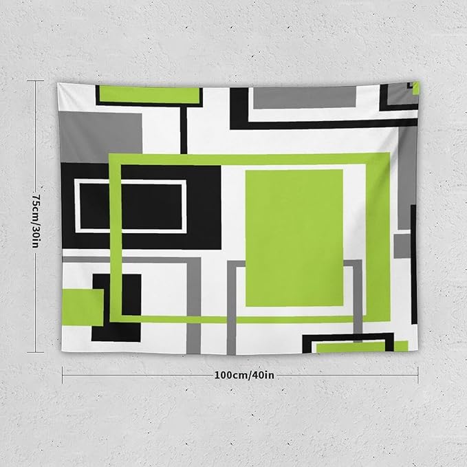 ZhiRain Modern Green Tapestry Wall Hanging Geometric Green Gray Black Tapestries Home Decor for Living Room Bedroom Farmhouse Apartment Dorm 30"x40"