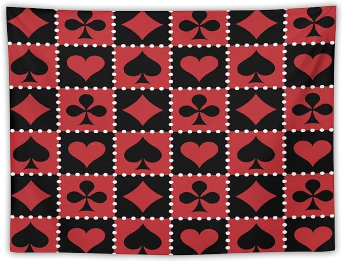 ZhiRain Casino Tapestry Wall Hanging Checkered Rhombus Pattern with Playing Card Gaming Club Theme Tapestries Home Decor for Living Room Bedroom Farmhouse Apartment Dorm 30"x40"
