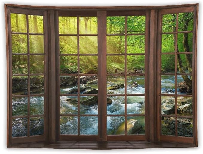 ZhiRain Spring Forest Nature Landscape Tapestry Wall Hanging Beautiful Stream River Rocks Mountain Forest Tapestries Home Decor for Living Room Bedroom Apartment Farmhouse Dorm 60"x80"