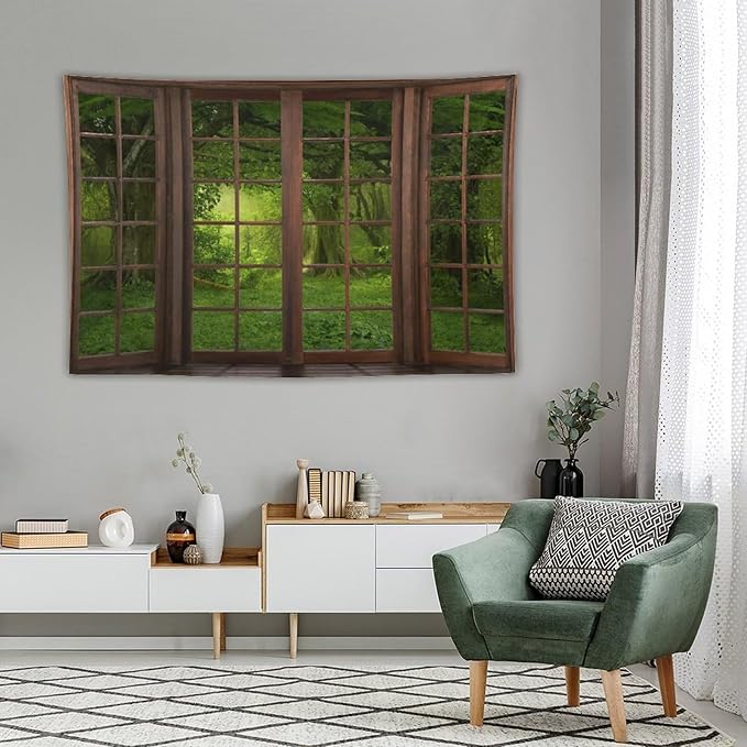 ZhiRain Landscape Forest Tapestry Wall Hanging Tropical Jungle Green Trees Foliage Woodland Nature Tapestries Home Decor for Living Room Bedroom Apartment Farmhouse Dorm 60"x90"