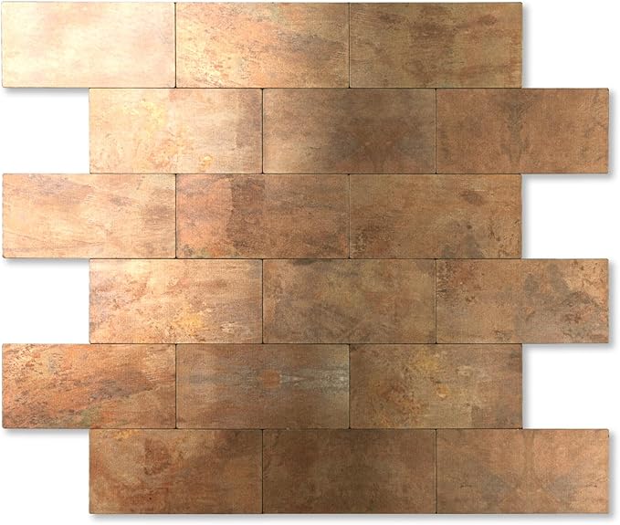 10-Pack Peel and Stick Tile Backsplash 12"X12" PVC Wall Tiles, Stick on Backsplash for Kitchen, Bathroom Tile, Fireplace Décor, Laundry Table, Stair Decals in Copper Metal