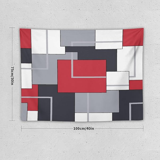 ZhiRain Red Gray Tapestry Wall Hanging Modern Black White Geometric Abstract Aesthetic Tapestries Home Decor for Living Room Bedroom Farmhouse Apartment Dorm 30"x40"