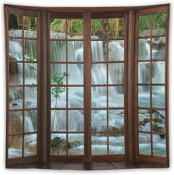 ZhiRain Nature Waterfall Landscape Tapestry Wall Hanging Forest Bamboo Garden Jungle Stream Scenery Tapestries Home Decor for Living Room Bedroom Apartment Farmhouse Dorm 60"x60"
