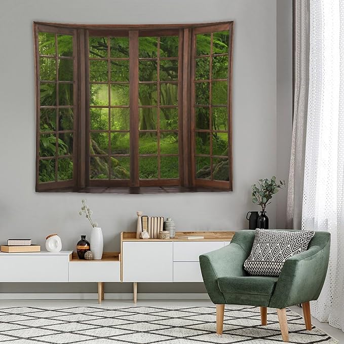 ZhiRain Misty Forest Landscape Tapestry Wall Hanging Green Tree in Jungle Forest Nature Scenery Woodland Tapestries Home Decor for Living Room Bedroom Farmhouse Apartment Dorm 50"x60"